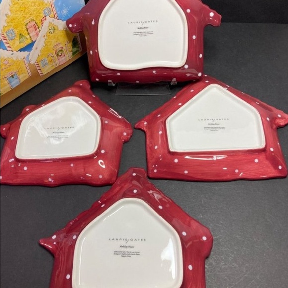 Brand New Laurie Gates Holiday Gingerbread Ceramic Plates | Set of 4 - Picture 6 of 8